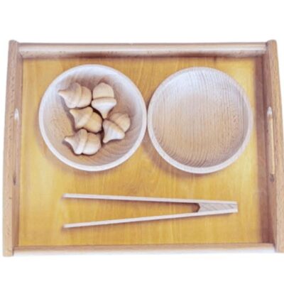 Montessori Materials Fire the Imagination  | Montessori Tonging Activity – Acorns – Includes Tongs, Tray, Bowls And Wooden Acorns